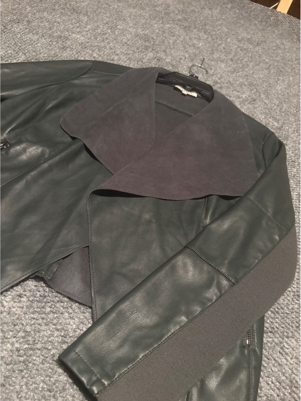 Bagatelle Faux Leather Green Moto Jacket Women's Large Draped Collar
